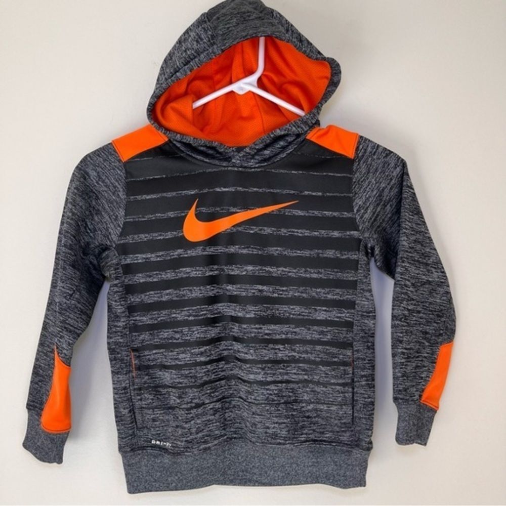 Nike Kids Gray and Orange Striped Hoodie